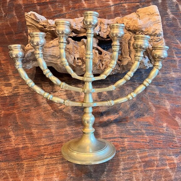 Vintage Solid Brass Menorah Candelabra 7-Branch Candle Holder Judaica 10 inch - Picture 7 of 11